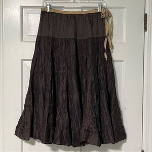 Pink & Chartreuse Y2K Brown A-Line Women's Tiered midi Skirt